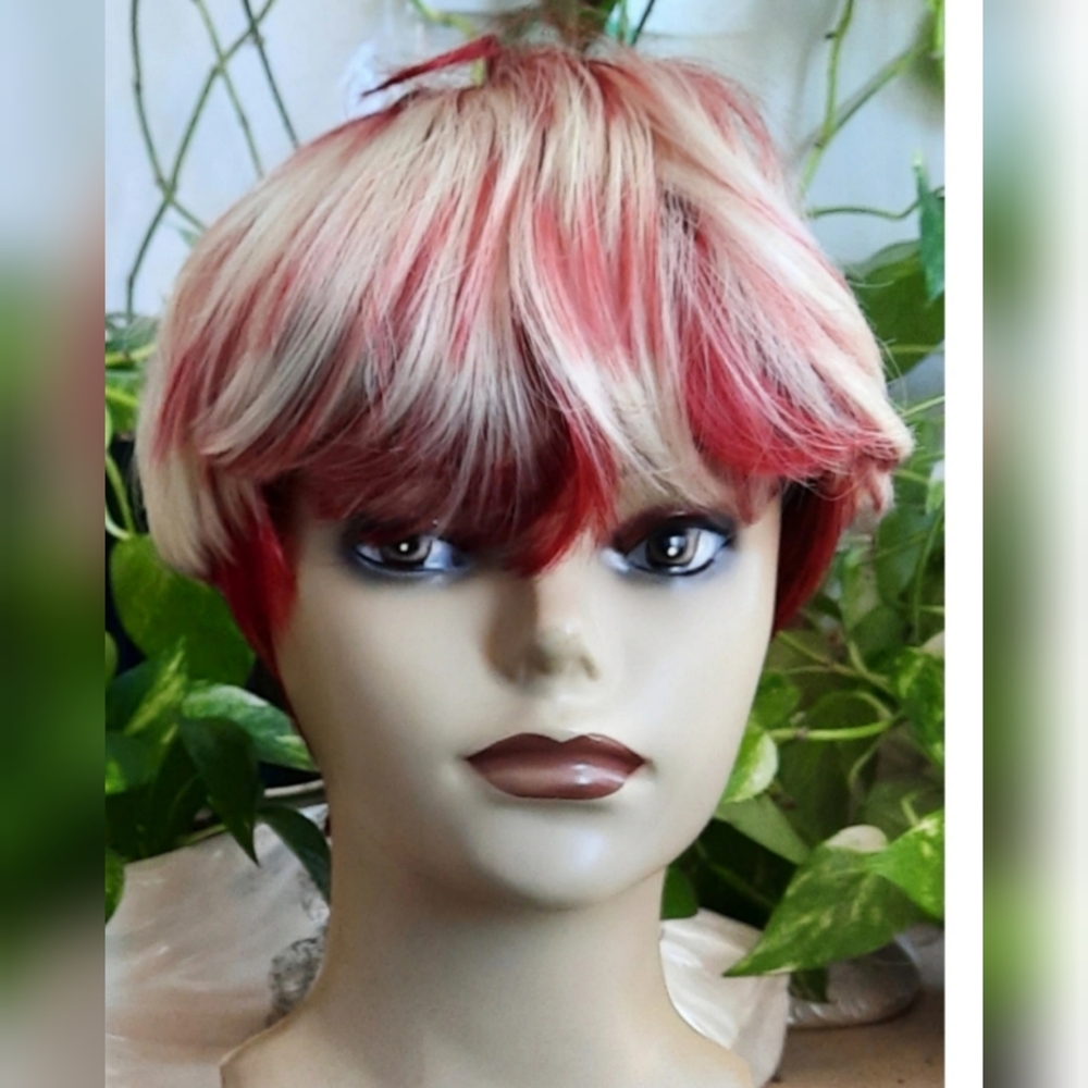 Chic Red and White Women's Wig